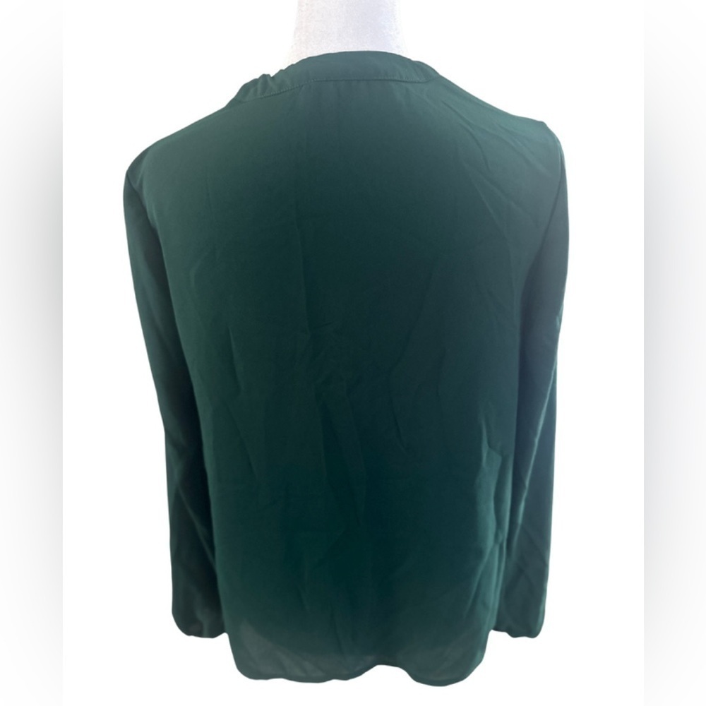 SHEIN Dark Green Long Sleeve V-Neck Blouse - Picture 2 of 3